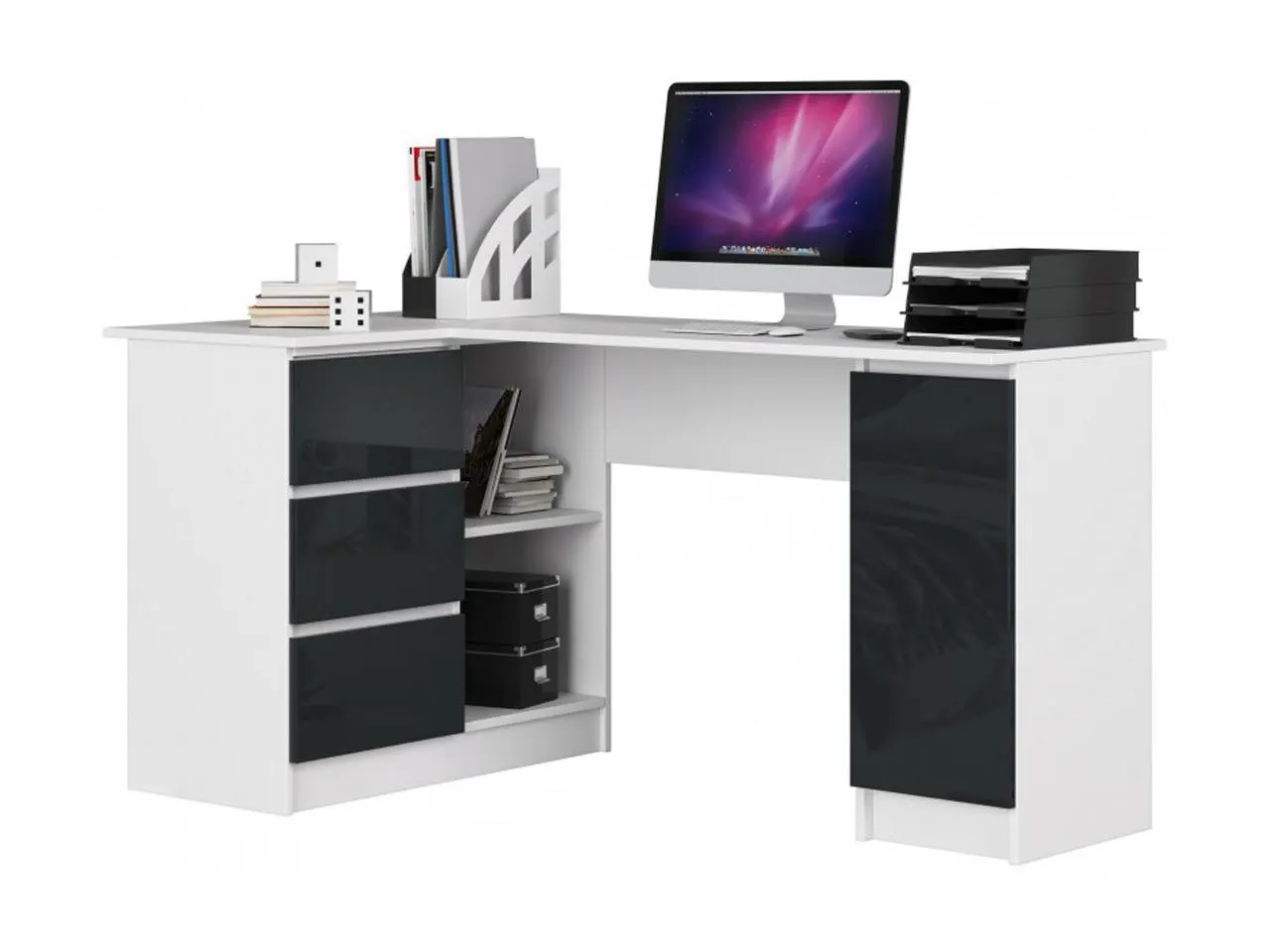 AKO-B20 magasfényű sarok íróasztal, balos