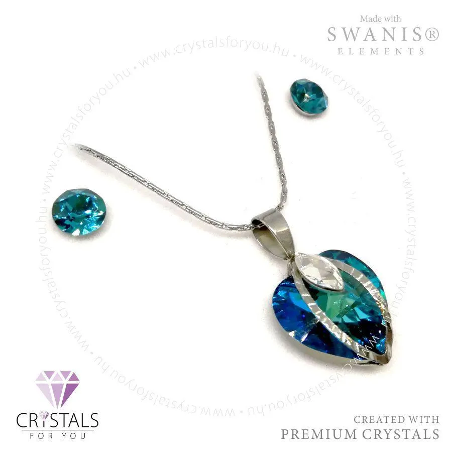 Szíves szett Swanis® prémium kristállyal díszítve középen csepp alakú kővel, íves fém motívummal