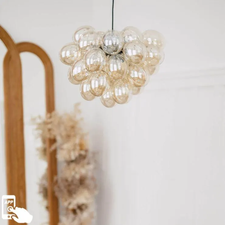 Intelligens függőlámpa fekete, borostyánsárga üveggel, 8 WiFi g9 - Uvas