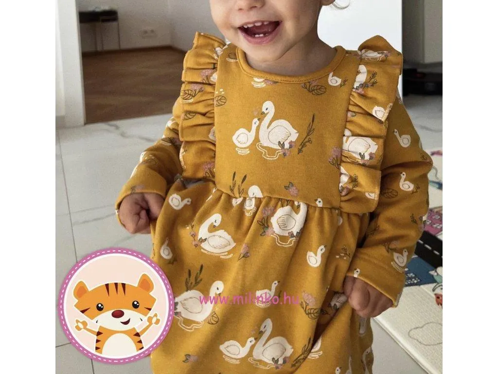 Kislány ruha a hűvösebb napokra- Hattyú, mustárszín