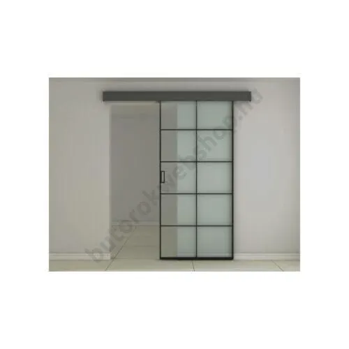 Alabama üveg tolóajtó, savmart, fekete alu kerettel, ASB-002