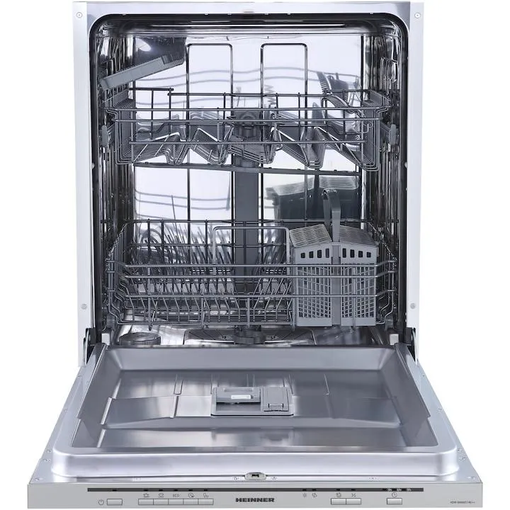 Heinner HDW-BIM60514E++ Beépíthető mosogatógép, 14 teríték, 5 program, elektronikus vezérlés, Aquastop, ezüst kijelző, E energiaosztály, 60 cm