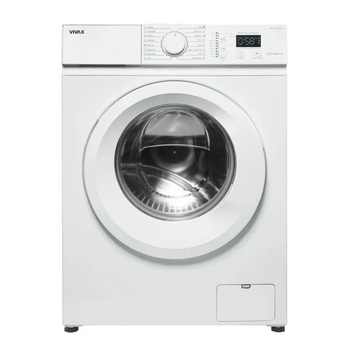 VIVAX WFL-120716CDS Mosógép, 7 kg, 1200 RPM, BLDC motor inverter, A osztály, gőzölés, babaápolás, Eco, digitális kijelző, elektronikus vezérlés, gyerekzár, állítható hőmérséklet, dobtisztítás, sterilizálás, késleltetett indítás, 16 program, fehér