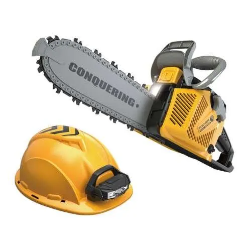 Elemes játék láncfűrész és világító védősisak