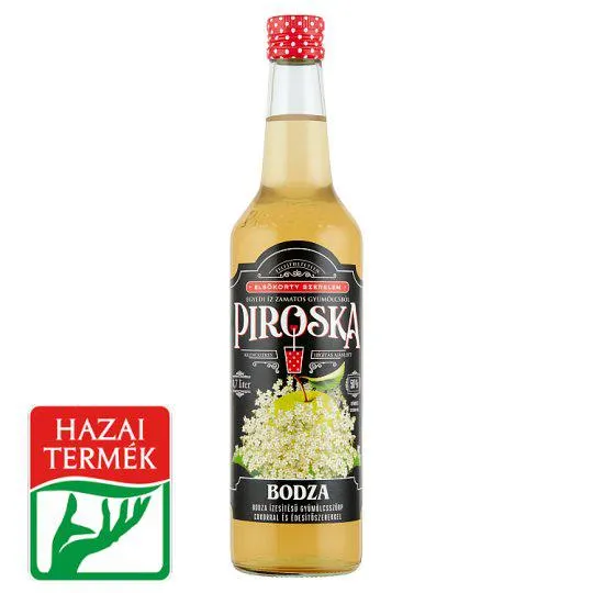 Piroska bodza ízesítésű gyümölcsszörp cukorral és édesítőszerekkel 0,7 l