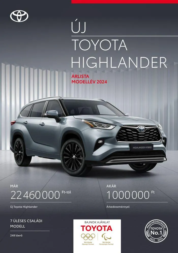 Katalógus Toyota Highlander augusztus 31.-tól augusztus 31.-ig 2025. - Oldal 1