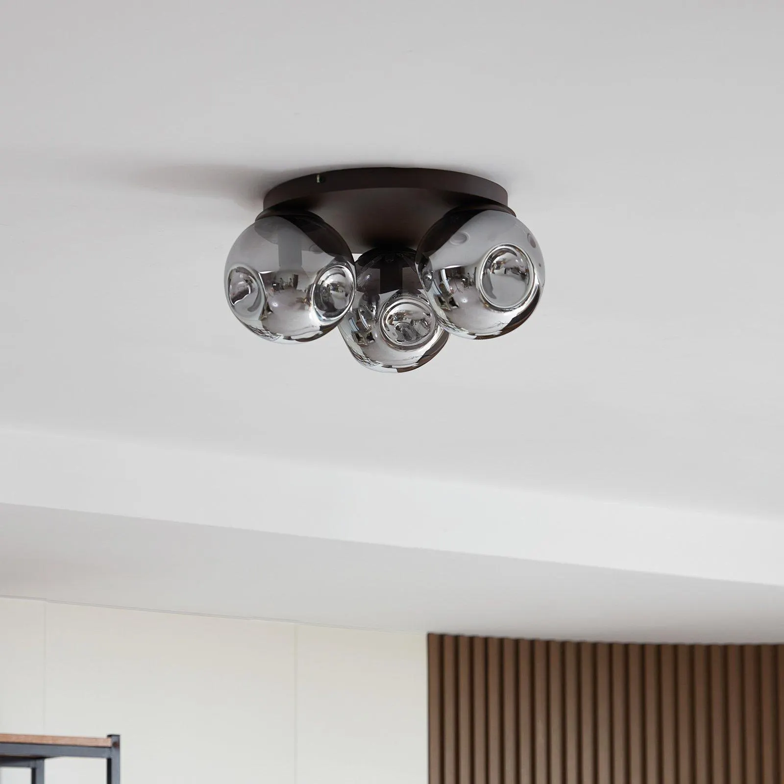 Lindby Deckenlampe Valentina, Glas, rauchgrau, rund, Ø 36cm