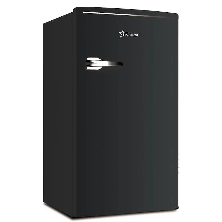 STARCREST SRF-86BK Egyajtós Hűtőszekrény, Vintage Design, 85 l, E Osztály, Belső Világítás, Ma 84 cm, Fekete