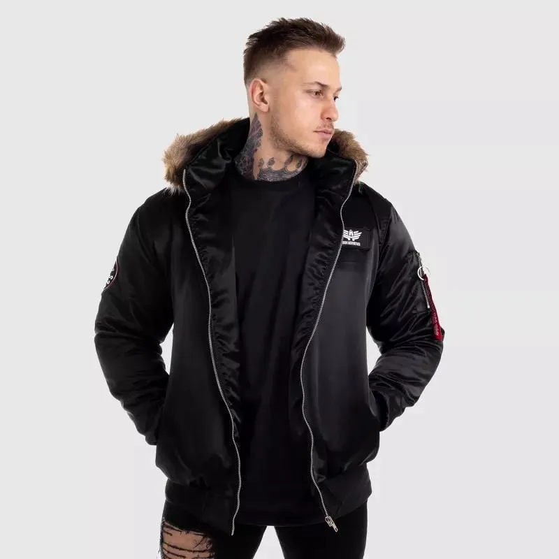 Férfi átmeneti dzseki szőrmés kapucnival Iron Aesthetics, fekete