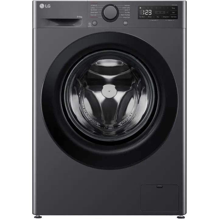 LG F4DR509SBM Mosógép szárítóval, 9 kg mosás, 6 kg szárítás, 1400 rpm, B energiaosztály, Direct Drive, TurboWash, Fekete
