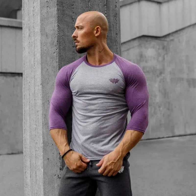 Férfi 3/4 ujjú póló Iron Aesthetics Raglan, aubergine szürke