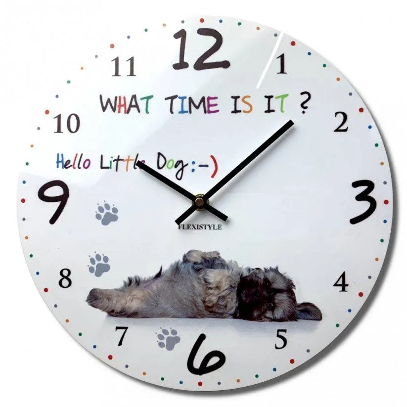 Minőségi gyerek falióra 30 cm-es kiskutyával