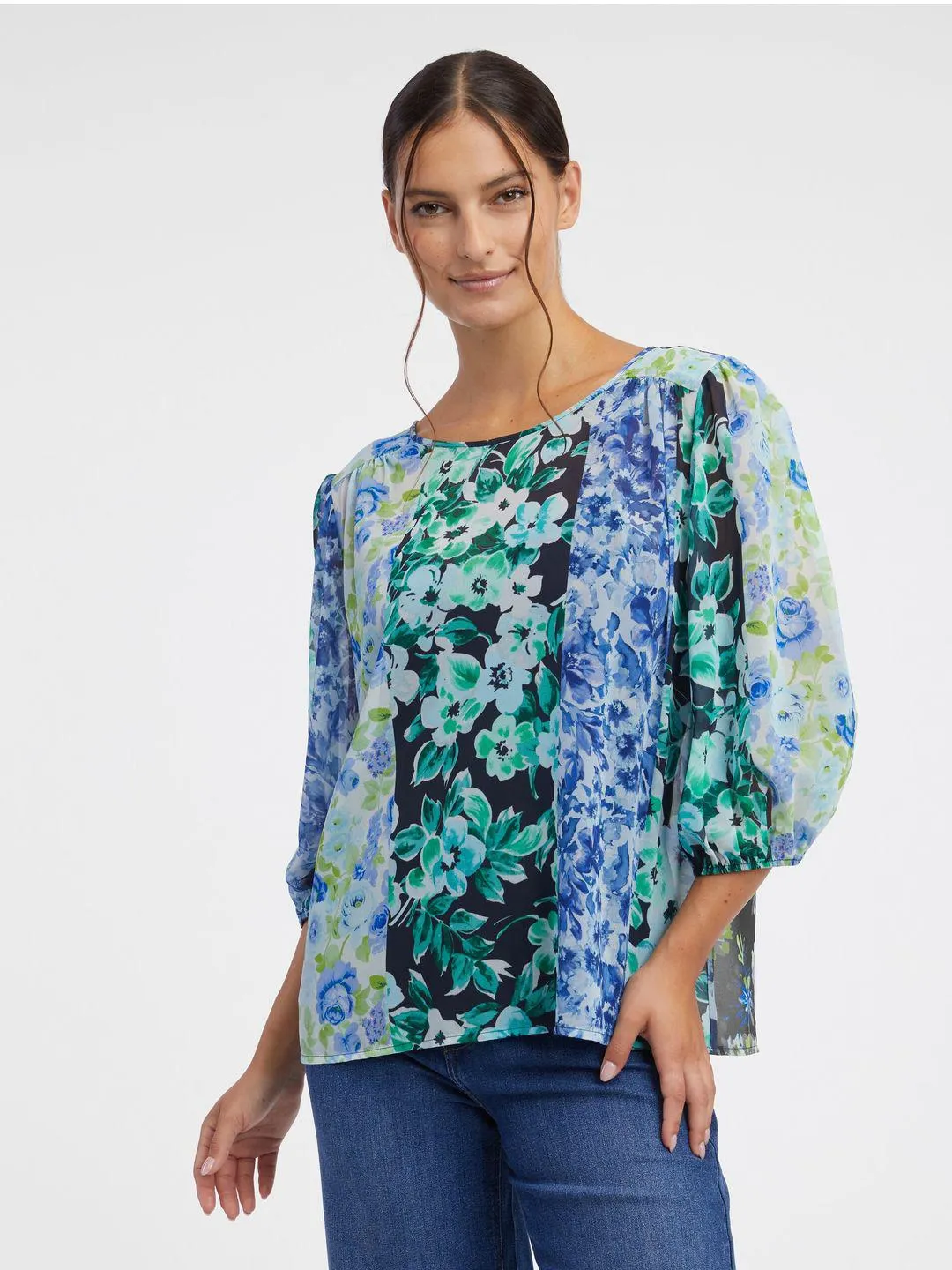 Blaue geblümte Damenbluse ORSAY