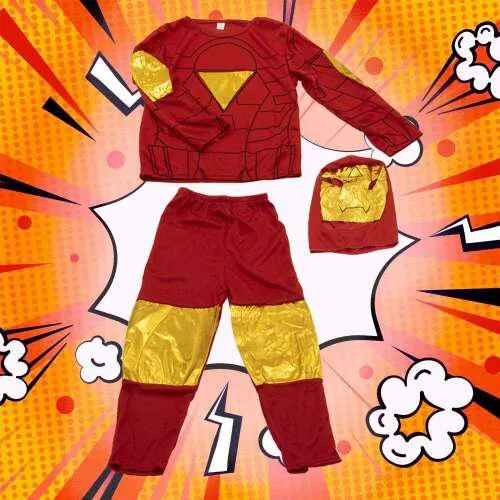 Piros-sárga szuperhős farsangi jelmez gyerekeknek / L-es méret