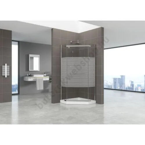 Penta ötszögletű üveg zuhanykabin tálcával, csíkos, 90x90x185 cm