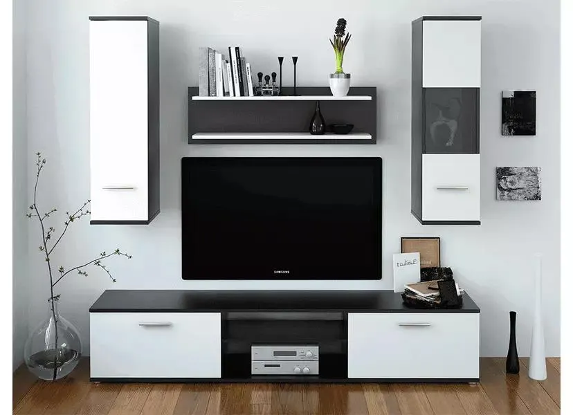 Nappali szekrénysor, fekete/fehér, WAW NEW