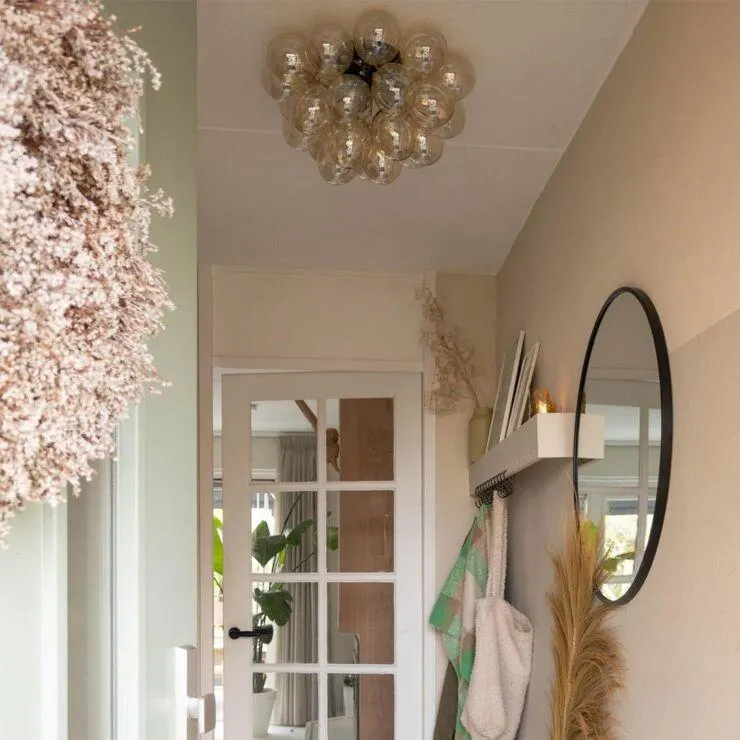 Design mennyezeti lámpa fekete borostyán üveggel, 6 lámpával - Uvas