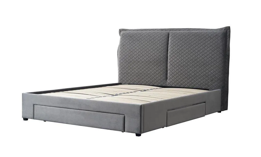 Kétszemélyes ágy, tárolóhellyel, szürke steppelt, 160 cm - MARS