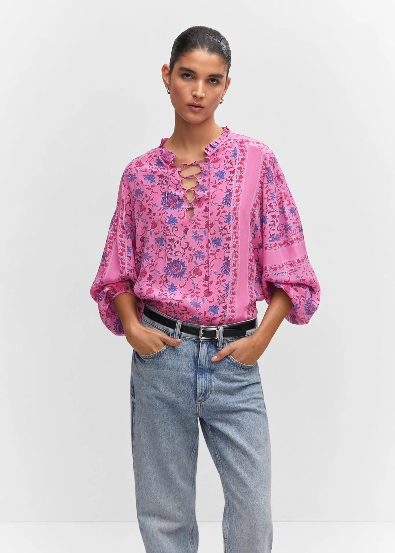 Blusa maniche a palloncino stampata