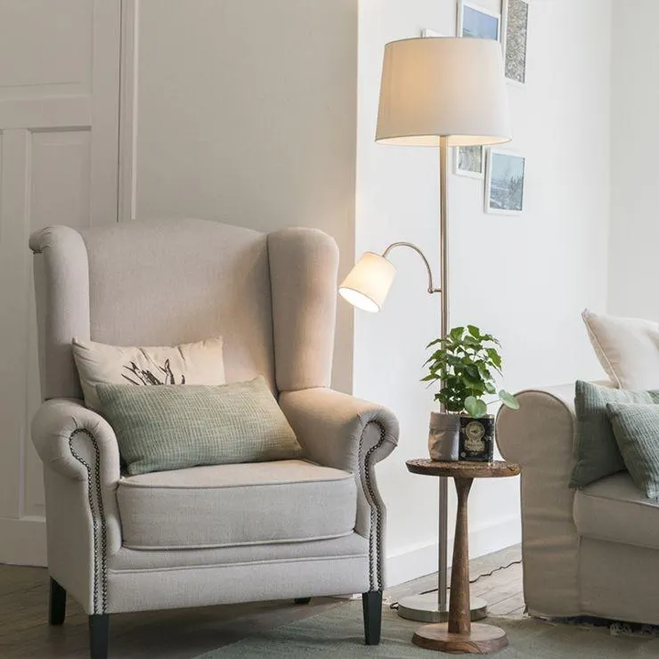 Klasszikus állólámpa acél fehér árnyalattal és olvasólámpával - Retro