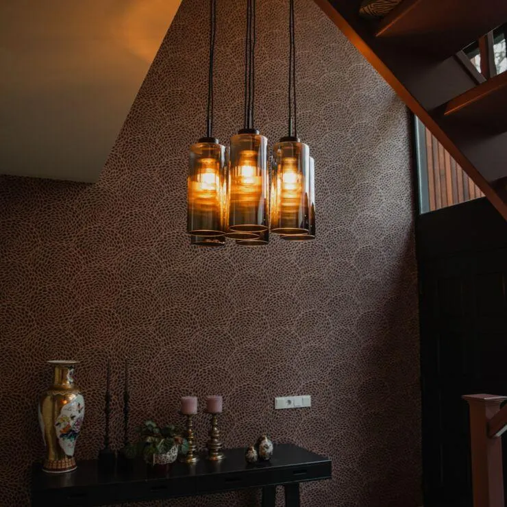 Art Deco függőlámpa fekete füstüveggel 7 fényű - Laura