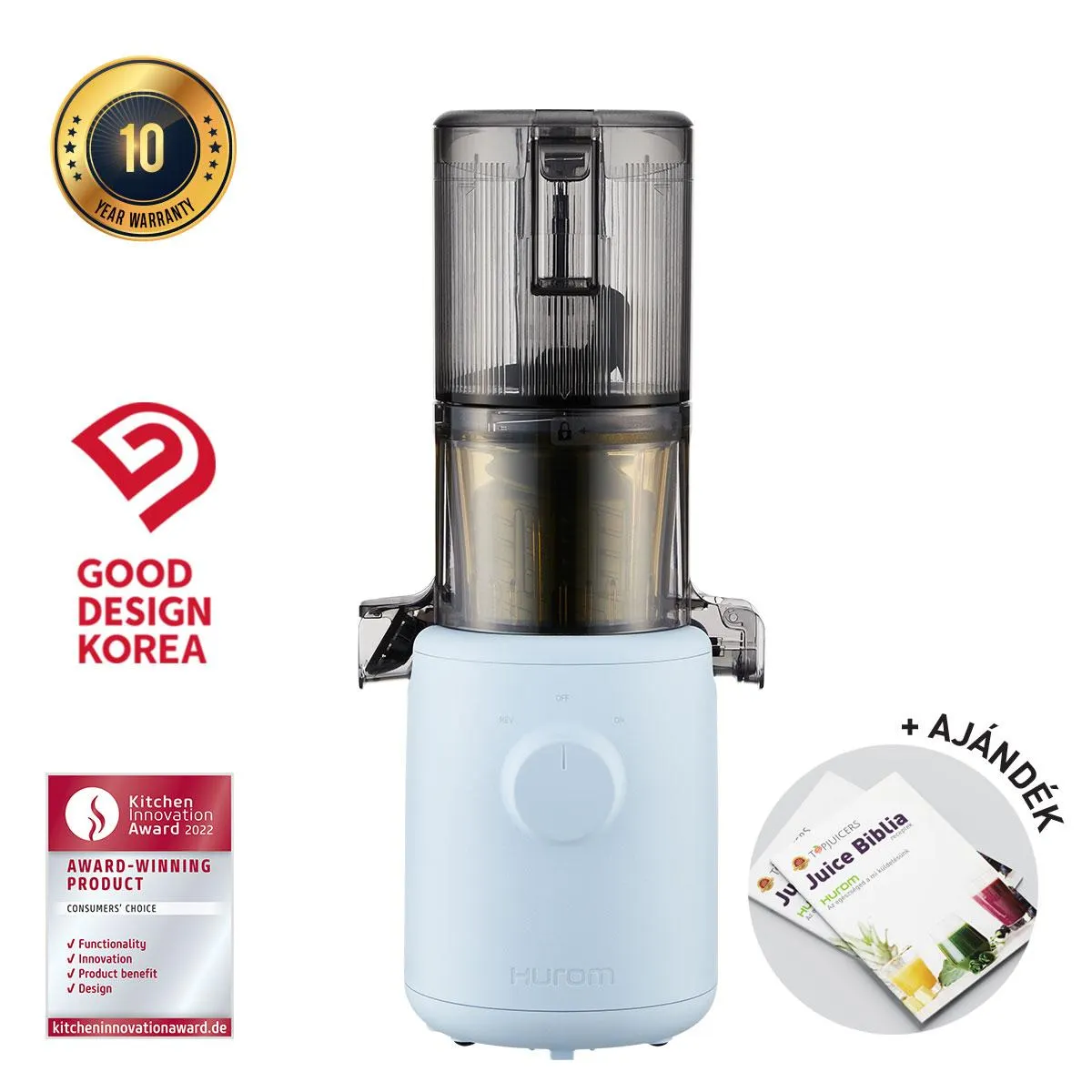 Hurom H310A Slow Juicer (ÉGKÉK) + Juice Biblia