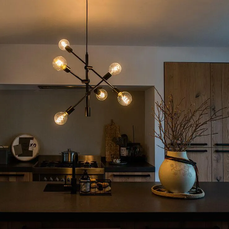 Ipari függőlámpa fekete 6 lámpás - Sydney