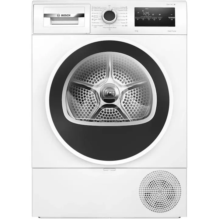 Bosch WTH85209BY Hőszivattyús szárítógép, 8 kg, 15 program, AutoDry technológia, AntiVibráció, EasyClean szűrő, D energiaosztály, Fehér