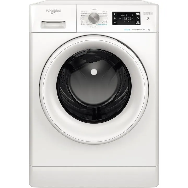 Whirlpool FFB7259WVEE mosógép, 7 kg, 1200 RPM, B energiaosztály, FreshCare+, Steam Refresh, 6th Sense Technology, Inverter motor, Fehér