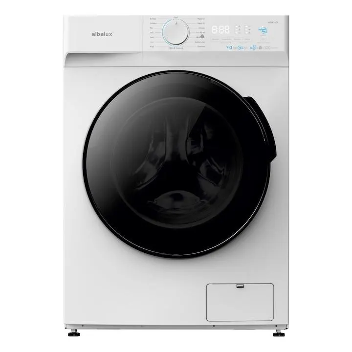 Mosógép Albalux AXGIW1471, 7 kg, 1400 fordulat, inverteres motor, B energiaosztály, 16 program, Hygiene Pro funkció, állítható termosztát, gőzmosás, fehér/fekete