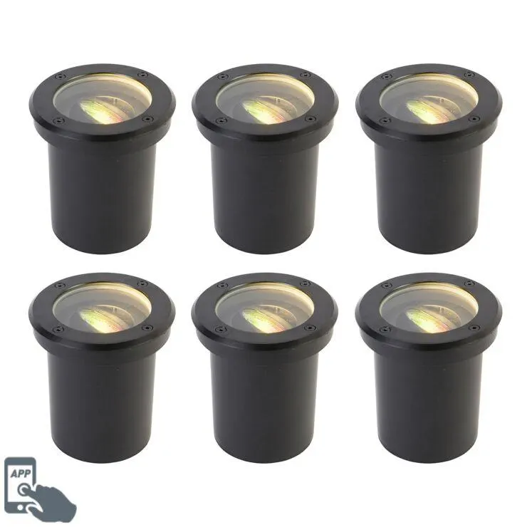 6 db okos kültéri földi spotlámpa készlet, fekete állítható IP65 - delux
