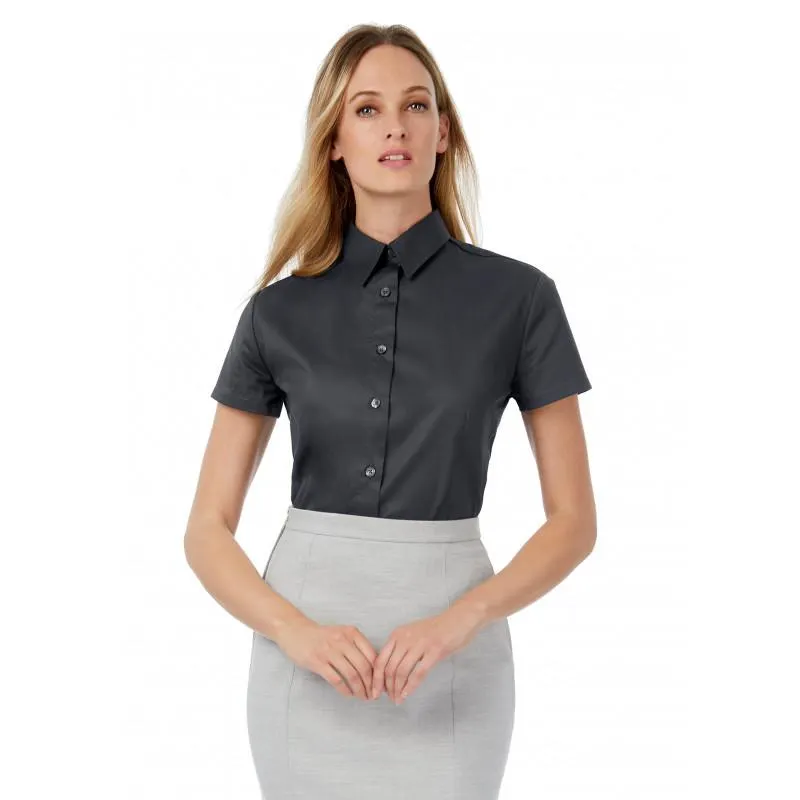 Női pincérblúz B&C rövid ujjú - szürke