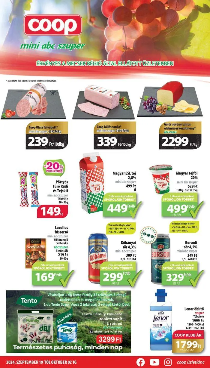 Katalógus Coop regionális szórólap szeptember 4-5. hét - Mecsek szeptember 19.-tól október 2.-ig 2024. - Oldal 1