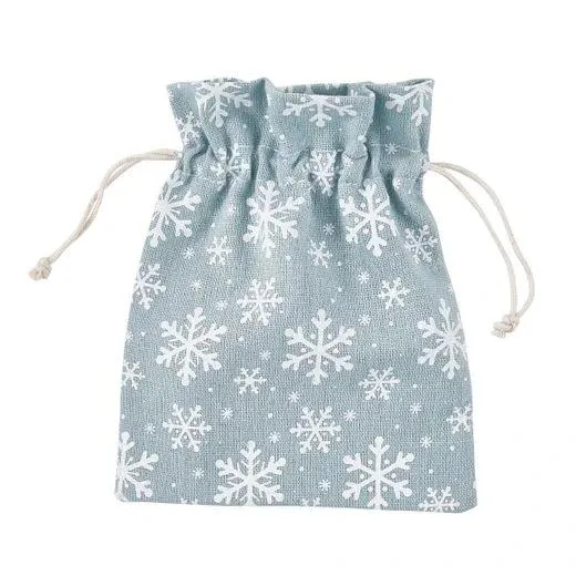 textil zsák pasztellkék, hópehely 14x18 cm