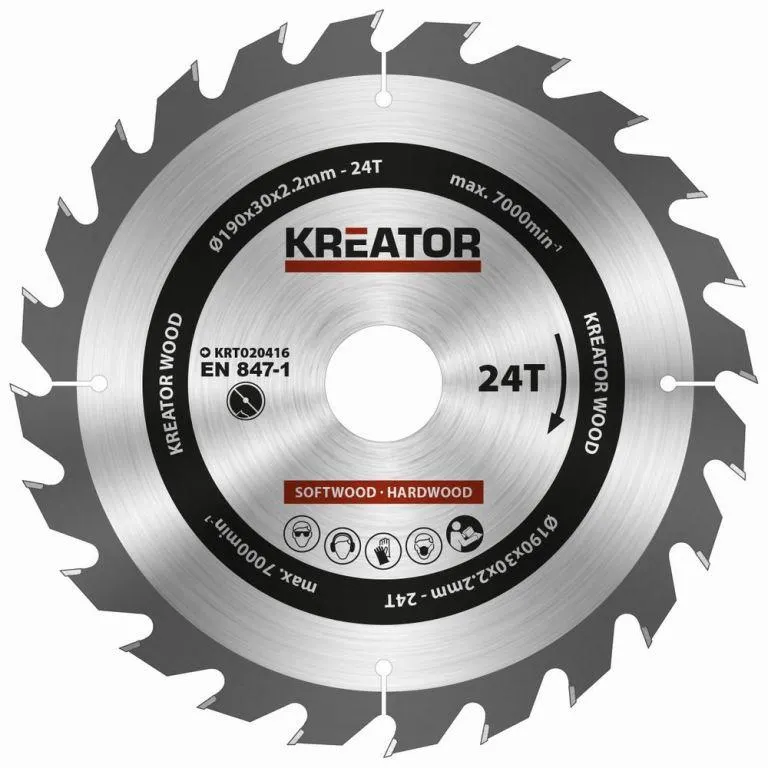 Kreator Fűrésztárcsa fa vágására 190 mm 24 T