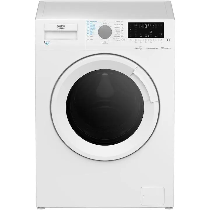 Beko HTV8726XSW Mosógép szárítóval, Mosás 8 kg, Szárítás 5 kg, 1200 RPM, SteamCure, HomeWhiz Bluetooth-on, ProSmart Inverter Motor, AddXtra, Fehér