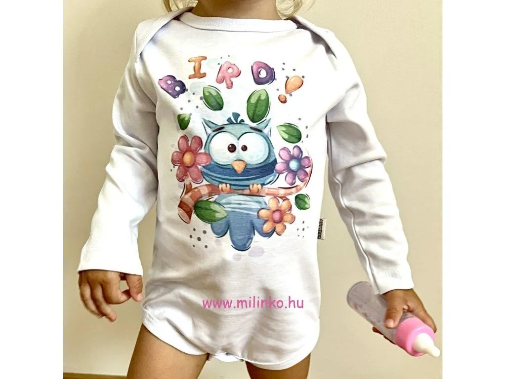 Egyedi baba body, hosszú ujjú- Bolondos madárka