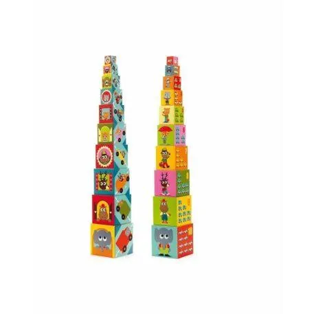 Állatok és autók - Toronyépítő kocka - 10 vehicles blocks - Djeco