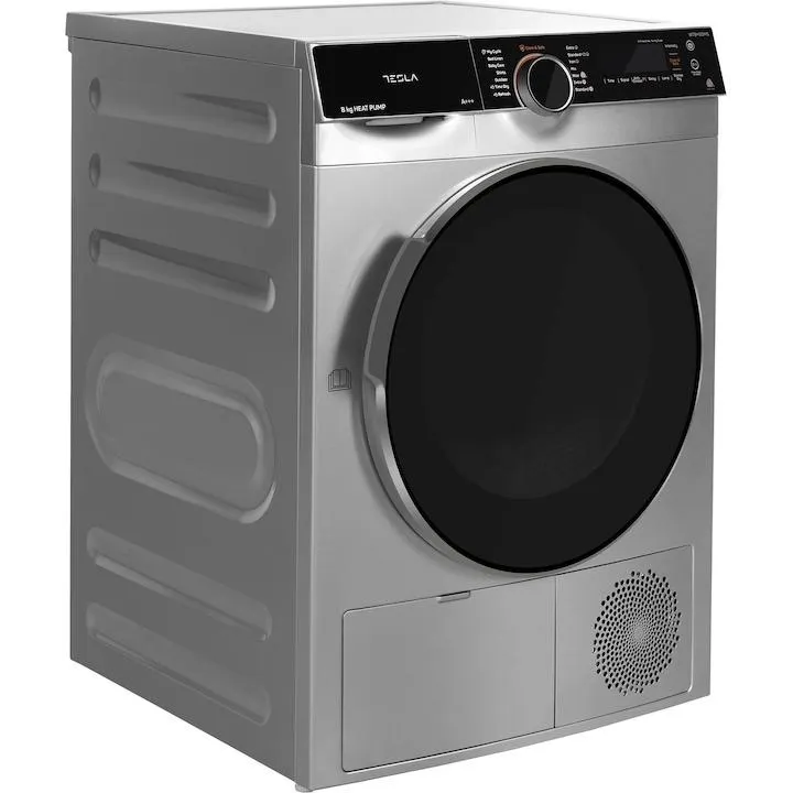 Tesla WT8H91MS ruhaszárító, 8kg, A++ osztályú hőszivattyú, inverteres, gyűrődésmentes, ezüst