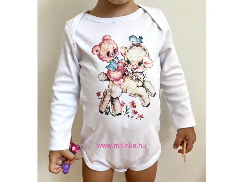 Egyedi baba body, hosszú ujjú- Macika és bárányka