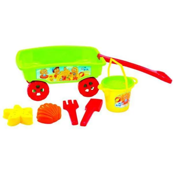 Húzós kocsi homokozójátékokkal - zöld