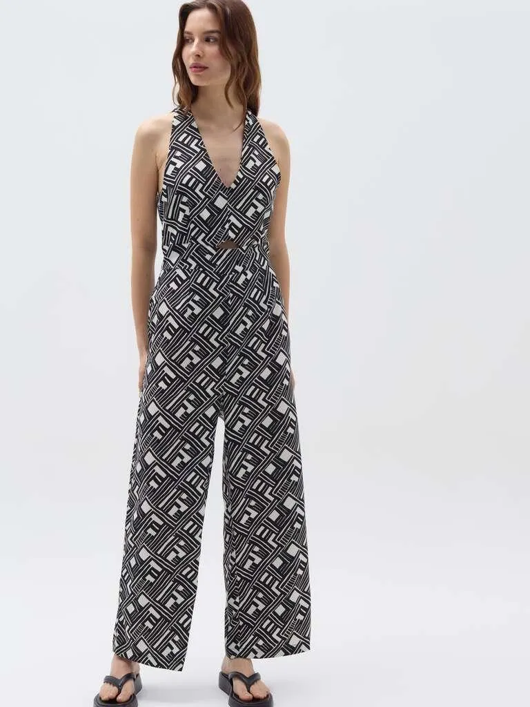 White/Black Jumpsuit with geometric pattern