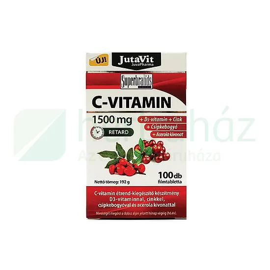 JUTAVIT C-VITAMIN 1500MG RETARD+D3-VITAMIN+ZINK+CSIPKEBOGYÓ+ACEROLA TABLETTA 100DB
