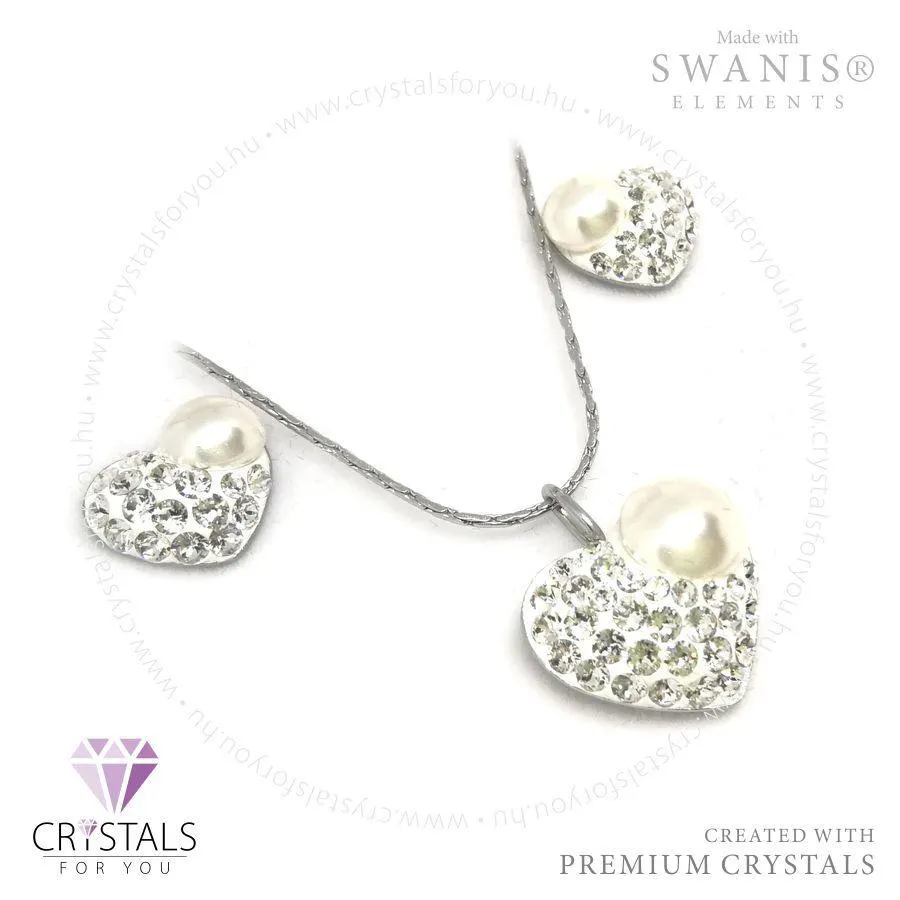 Szív szett sok apró Swanis® prémium kristállyal és tekla kővel díszítve, szív fülbevalóval