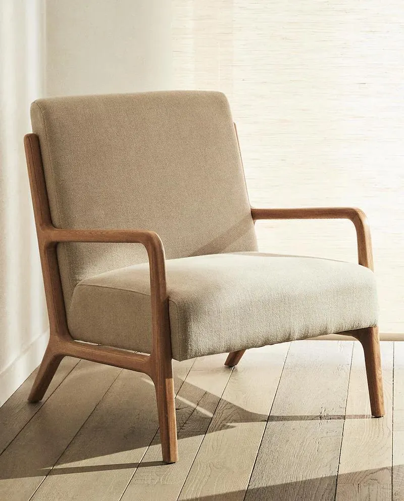 ASH WOOD LINEN ARMCHAIR