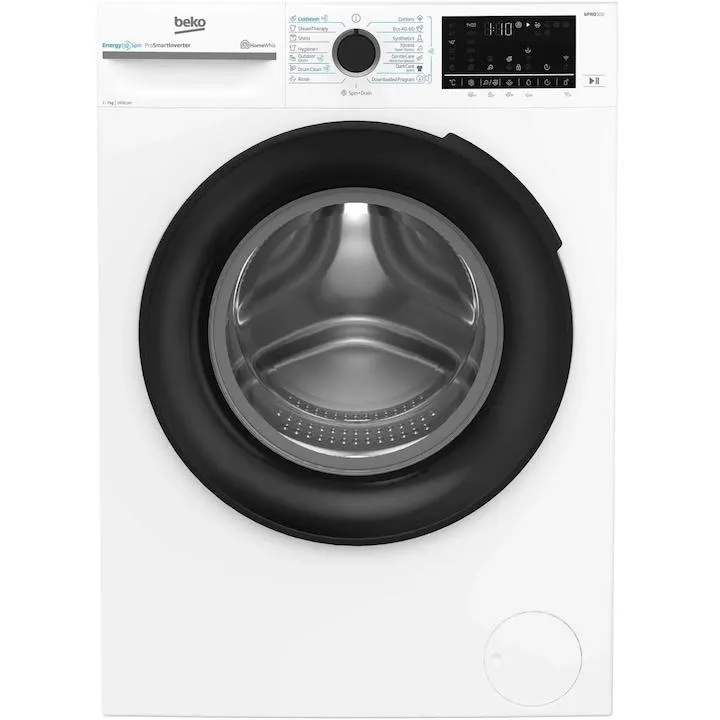 Beko BM5WFSU67415W keskeny mosógép, 7 kg, 1400 fordulat/perc, A energiaosztály, HomeWhiz prin WiFi, SteamCure, AddXtra, Motor ProSmart Inverter, AddXtra, Fekete/fehér