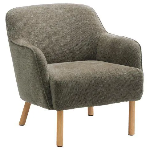 Armchair BREDAL olive green fabric/oak colour