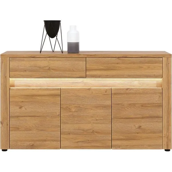 SANDY komód 3 ajtóval és 2 fiókkal, beépített díszvilágítással