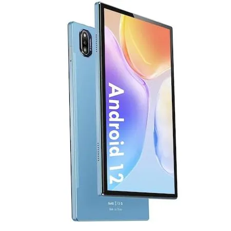 BRILLAR T12 10 hüvelykes táblagép, Android 12, nyolcmagos, 6 GB RAM, 128 GB tárhely, kettős kamera 8+13 MP, 5G WIFI, Bluetooth, kék