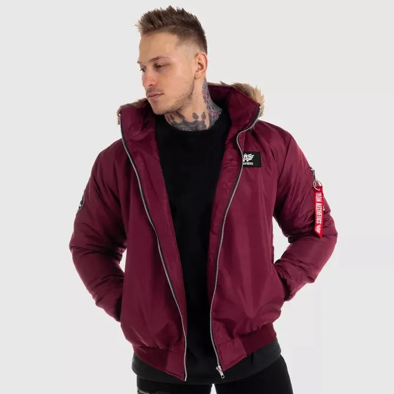 Férfi átmeneti dzseki szőrmés kapucnival Iron Aesthetics, bordó